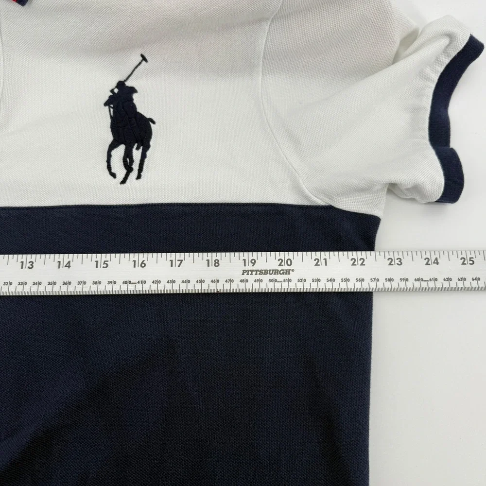 Polo Ralph Lauren Custom Fit Big Pony Polo Shirt Mens XL White Navy Colorblock